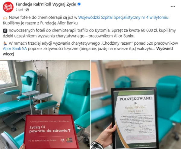 Fundacja Rak'n'Roll – post na Facebooku, treść ukazująca efekty działań